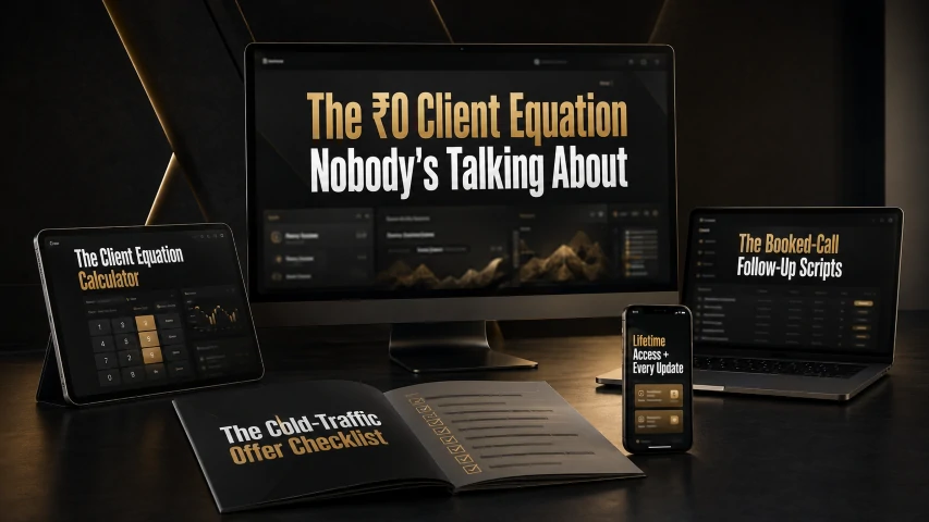 Everything included: The Client Equation Masterclass on a laptop, tablet and phone with the bonus covers